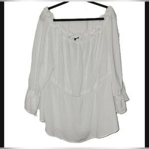 Lane Bryant Peasant Off Shoulder Soft Eyelet White Elastic Waist Blouse  22/24